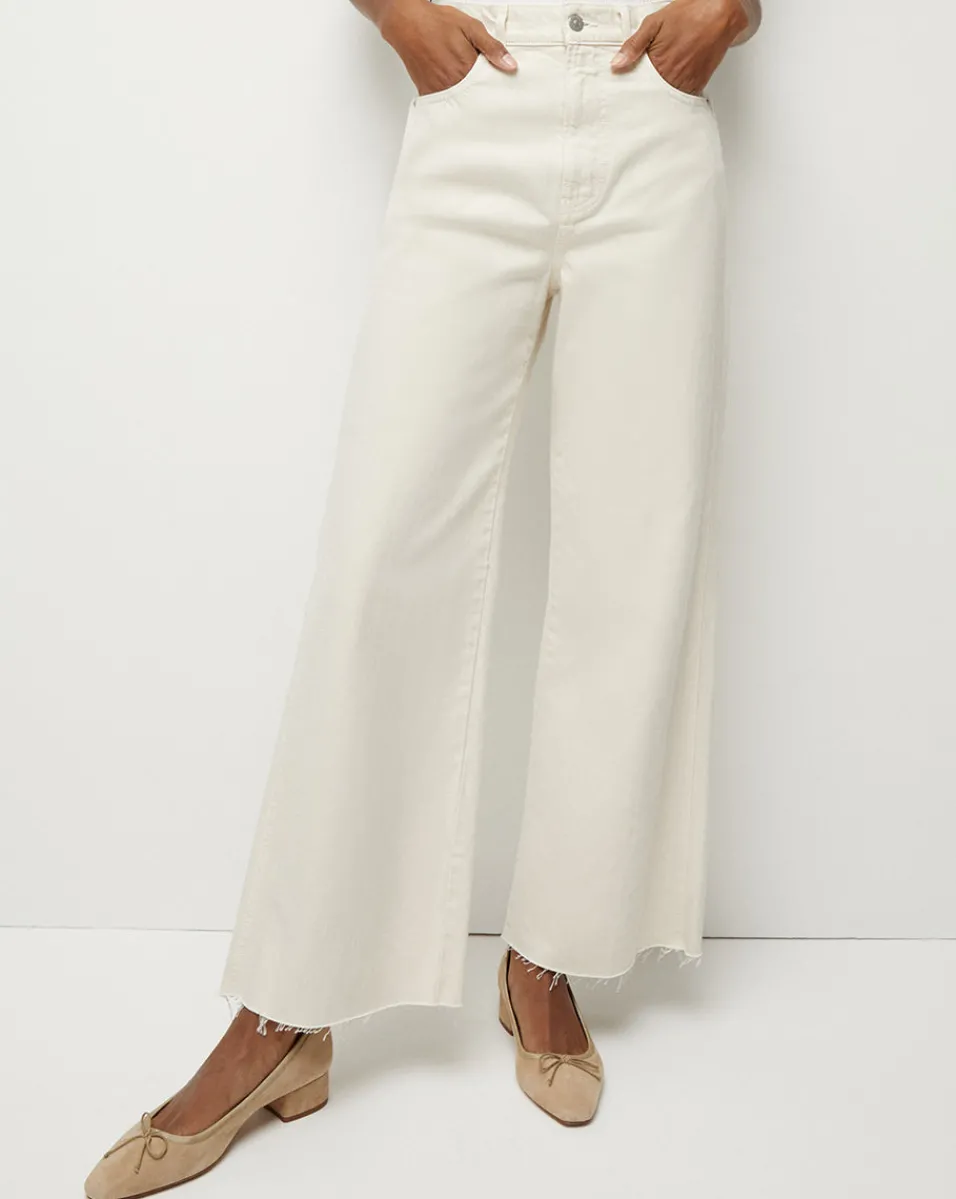 Cheap Veronica Beard Taylor Wide-Leg Cropped Jean Ecru