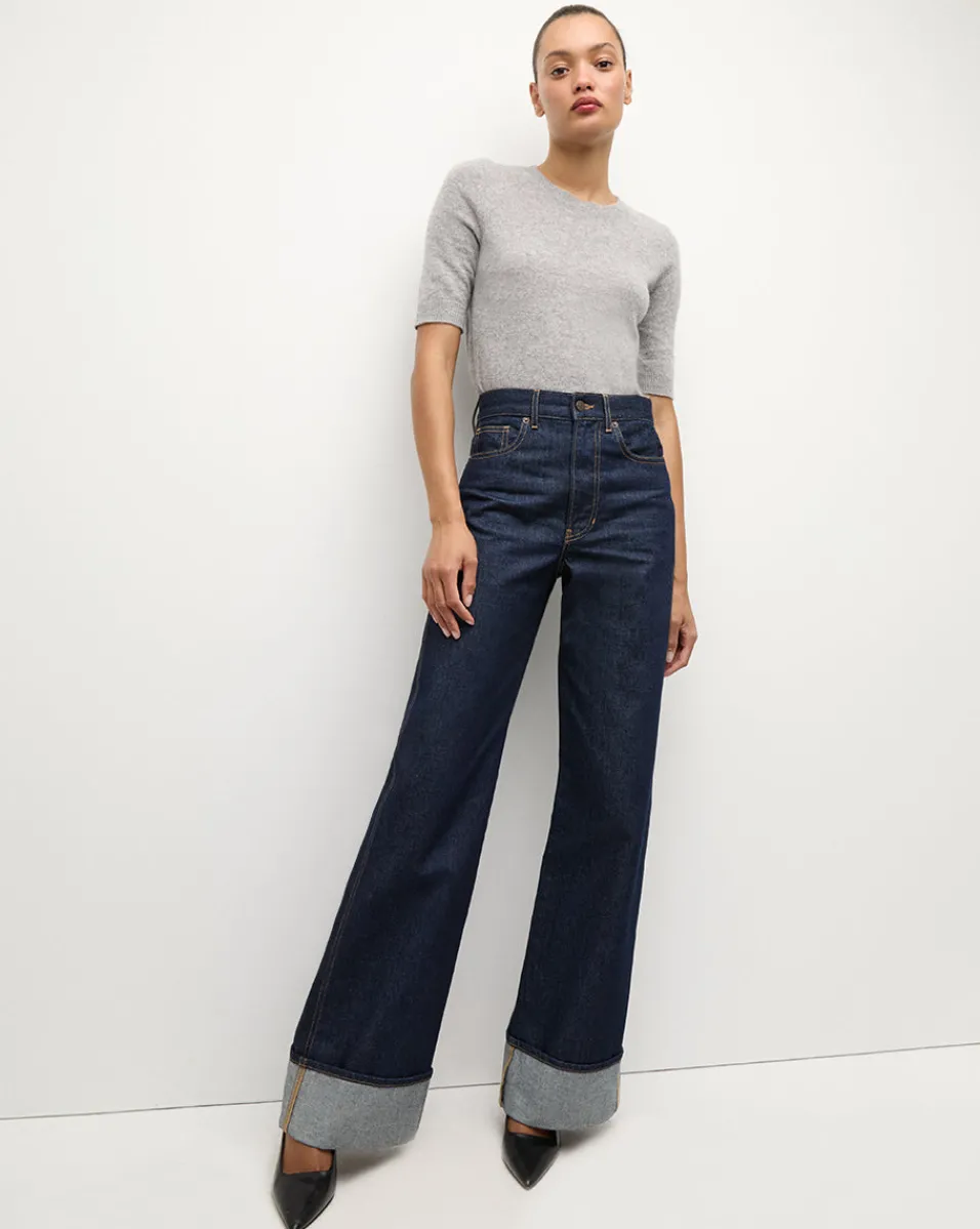 Hot Veronica Beard Taylor Wide-Leg Jean | Cuffed Jean in Dark Wash IndigoRinse