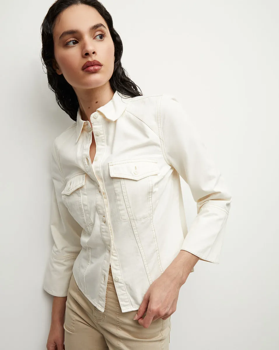 Sale Veronica Beard Tivi Denim Shirt in Ecru