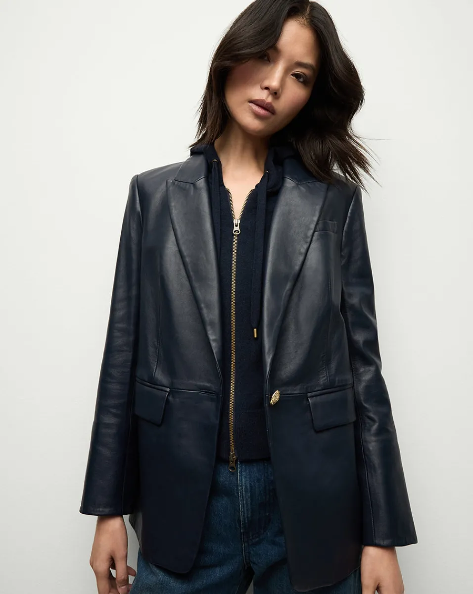 Sale Veronica Beard Vega Leather Dickey Jacket in Navy