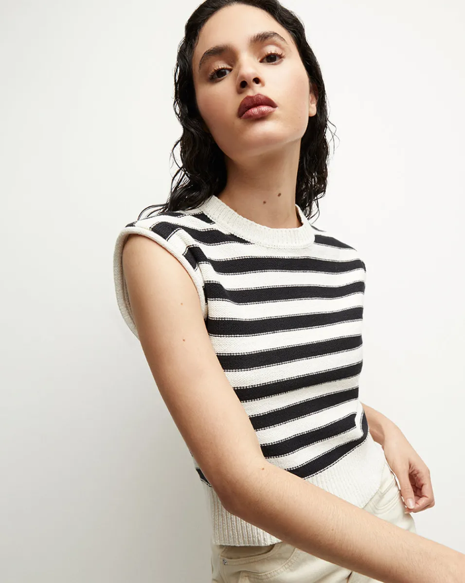 Cheap Veronica Beard Vera Cotton Tank in Off-White/Black