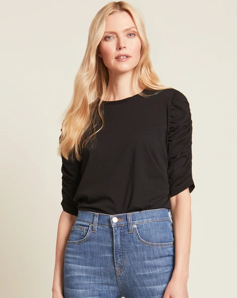 Online Veronica Beard Waldorf Ruched-Sleeve Tee Black