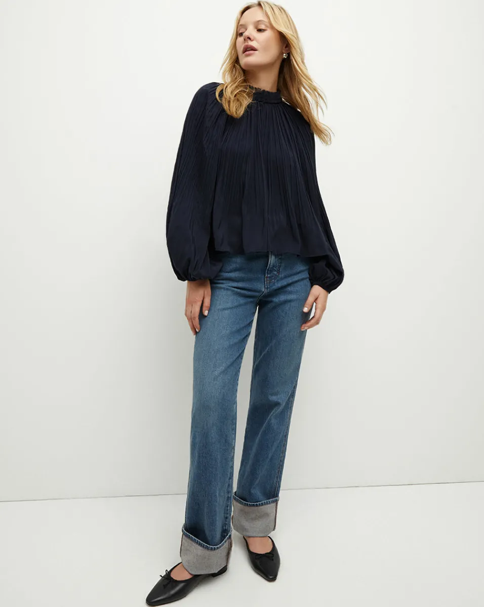 New Veronica Beard Walker Pleated Top in Navy